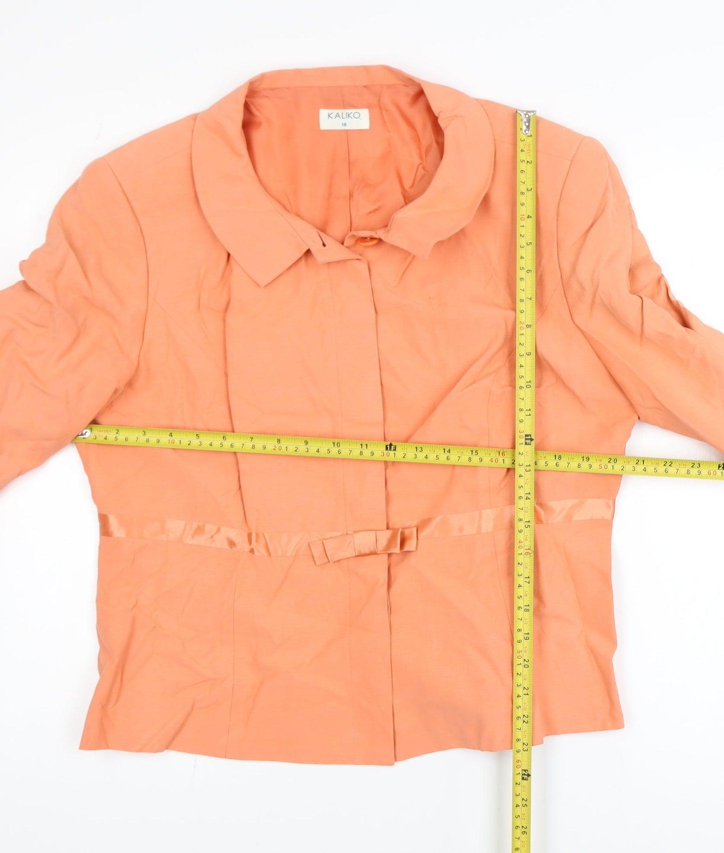 Kaliko Women's Orange Silk Linen Blazer Jacket UK 18 Lined Bow Detail
