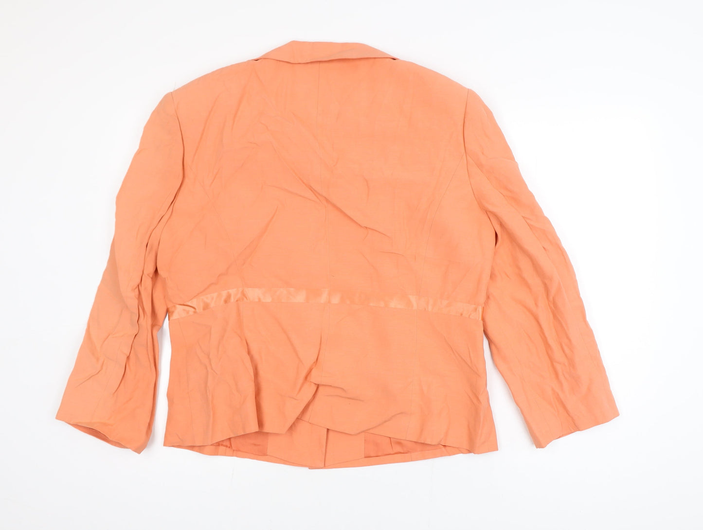 Kaliko Women's Orange Silk Linen Blazer Jacket UK 18 Lined Bow Detail