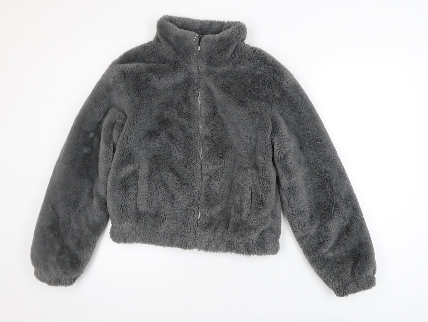 New Look Girls Grey Faux Fur Zip Jacket 14-15 Years Lined Winter