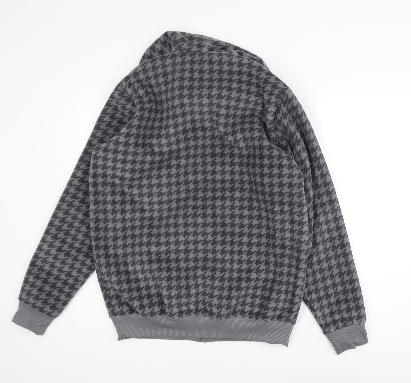 Cotton Traders Men's Grey Houndstooth Fleece Hooded Jacket Size M