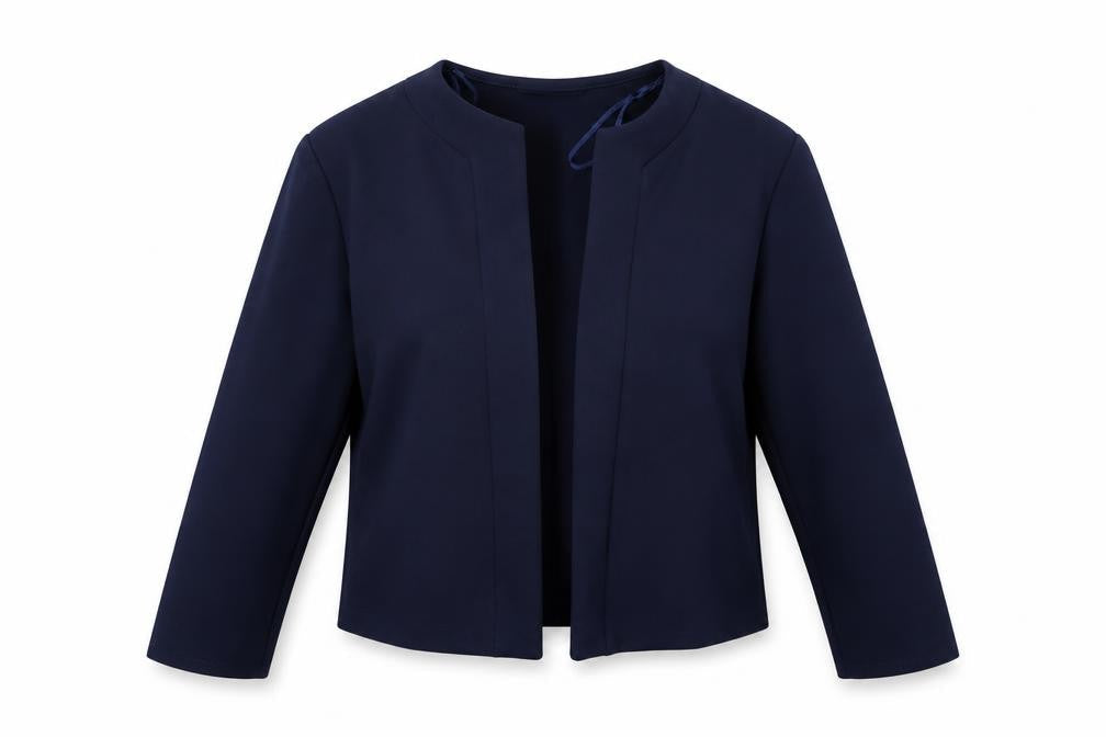 Quiz Women Navy Blue Cropped Blazer Jacket Size 12 Stretch Polyester