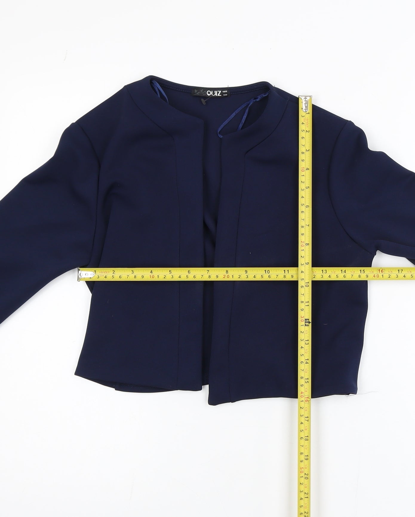 Quiz Women Navy Blue Cropped Blazer Jacket Size 12 Stretch Polyester