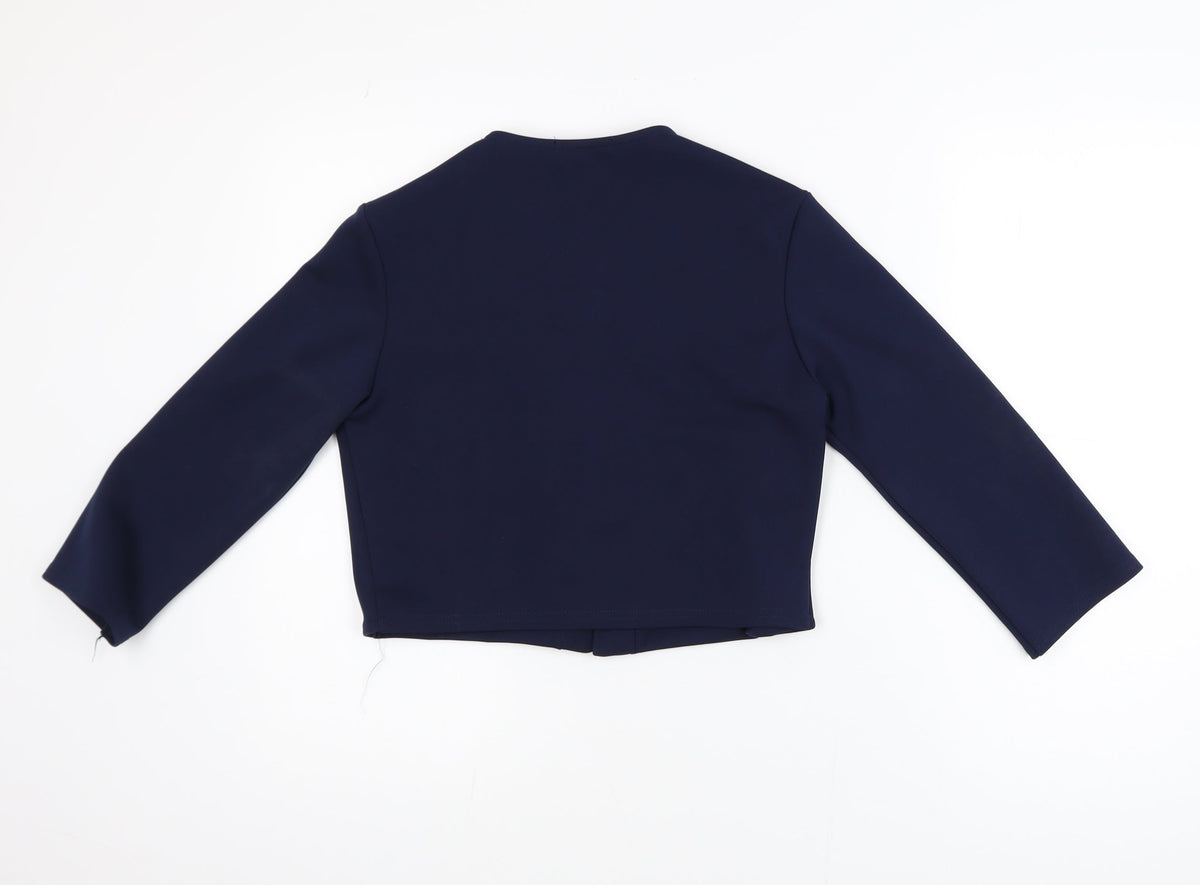 Quiz Women Navy Blue Cropped Blazer Jacket Size 12 Stretch Polyester