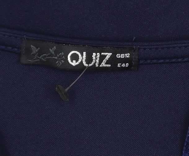 Quiz Women Navy Blue Cropped Blazer Jacket Size 12 Stretch Polyester