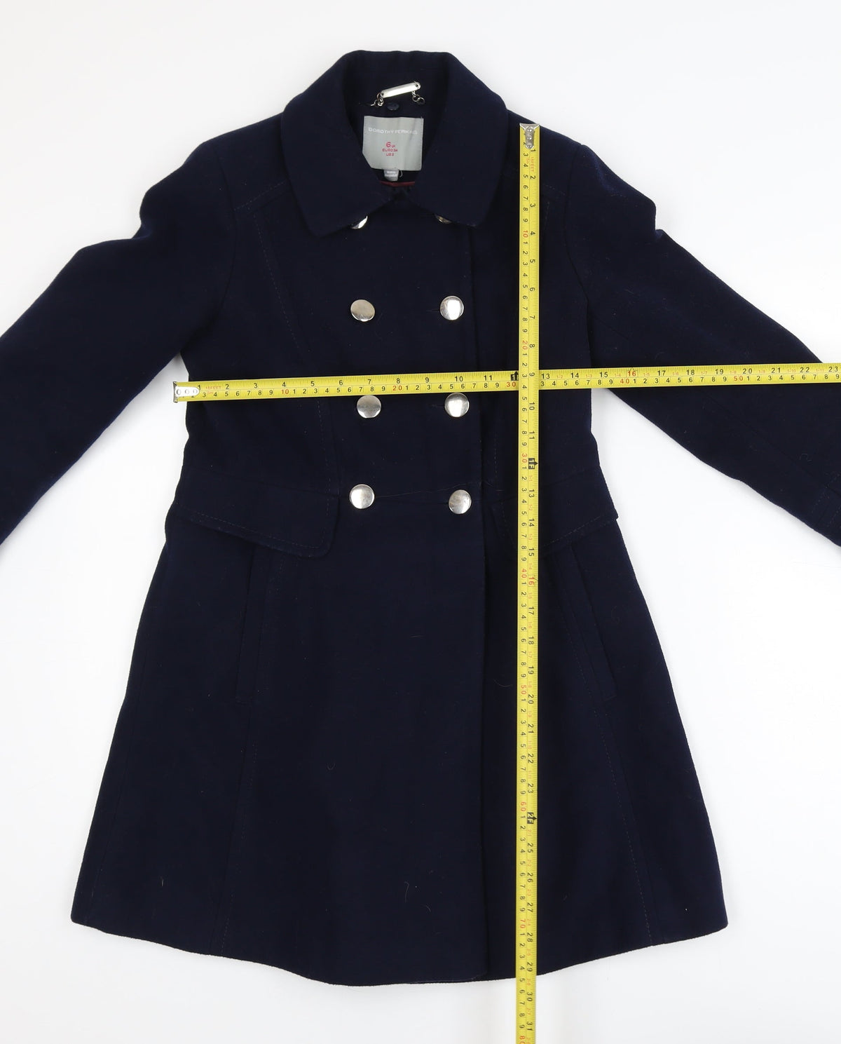 Dorothy Perkins Girls Blue Double-Breasted Pea Coat Size 6