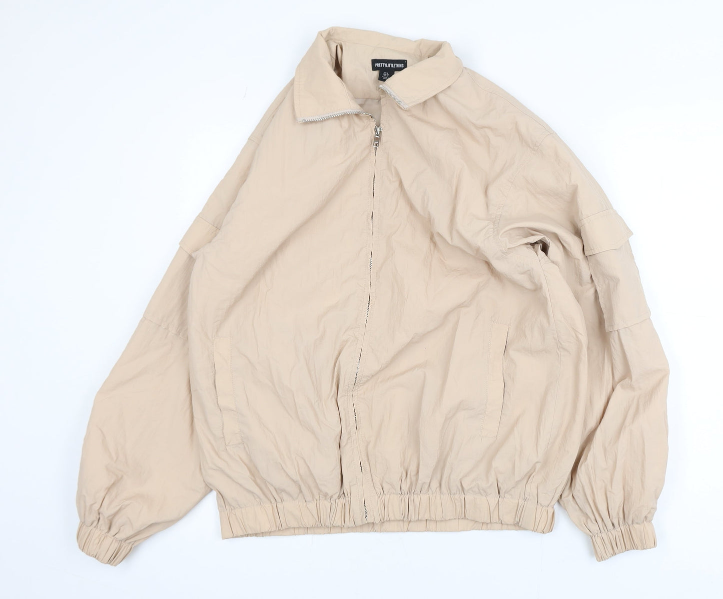 PrettyLittleThing Women’s Beige Bomber Jacket UK 6 Lightweight Zip-Up