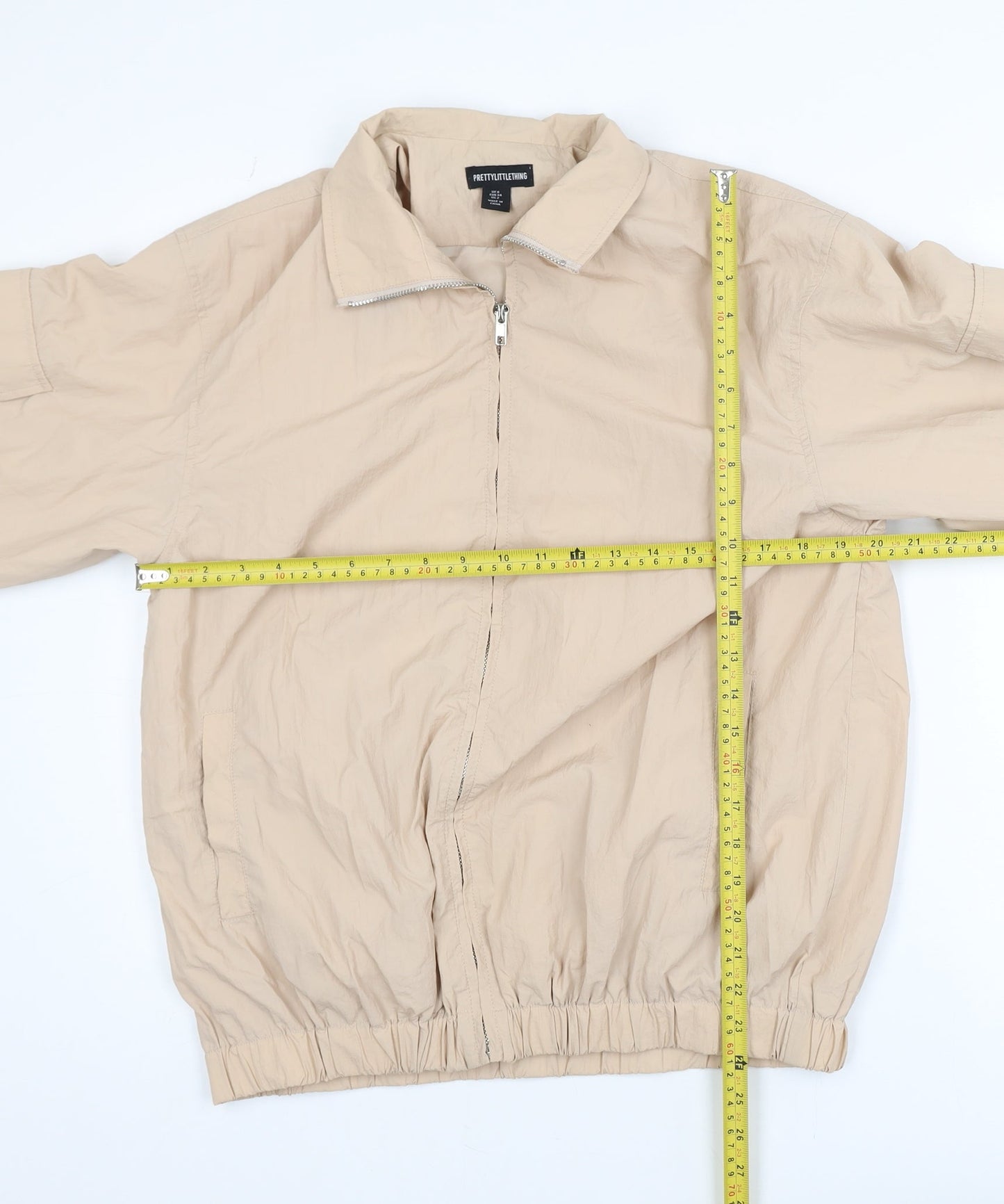 PrettyLittleThing Women’s Beige Bomber Jacket UK 6 Lightweight Zip-Up