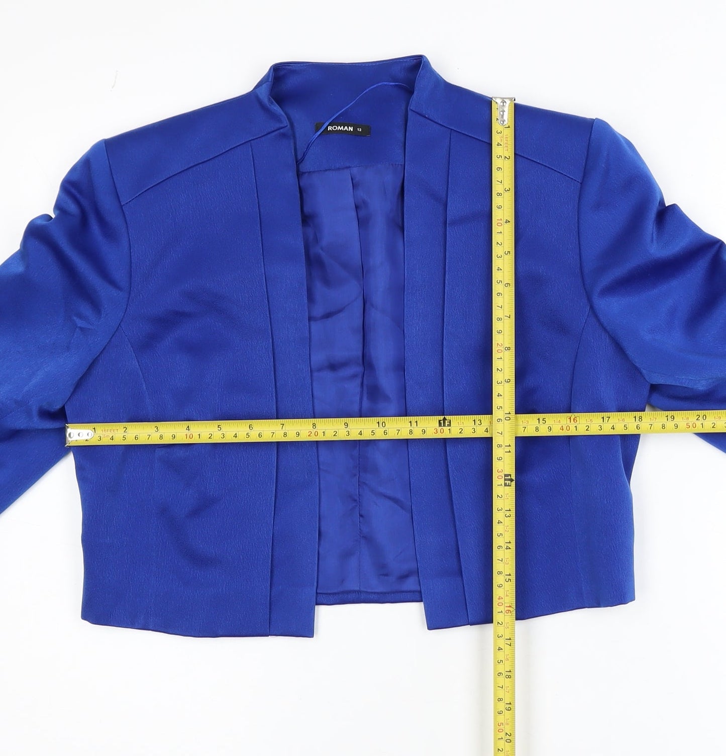 Roman Women’s Blue Cropped Blazer Size 12 Single Breasted