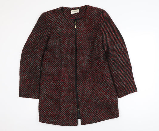 Marks and Spencer Women Red Check Tweed Full Zip Mid-Length Coat Size 8