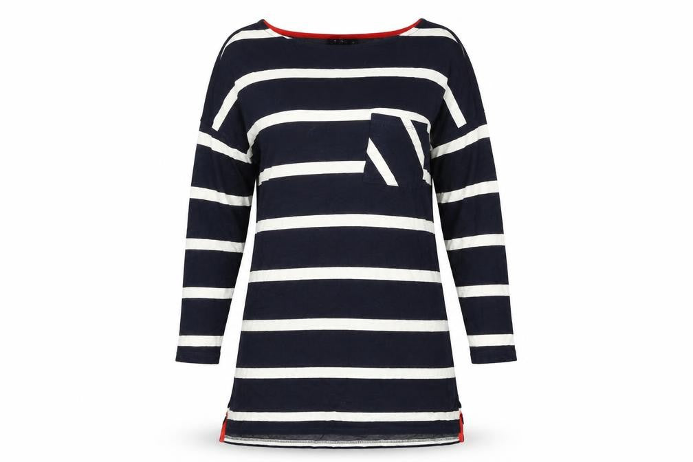 F&F Women Navy Striped Long Sleeve Tunic Top Size 8 Viscose Blend