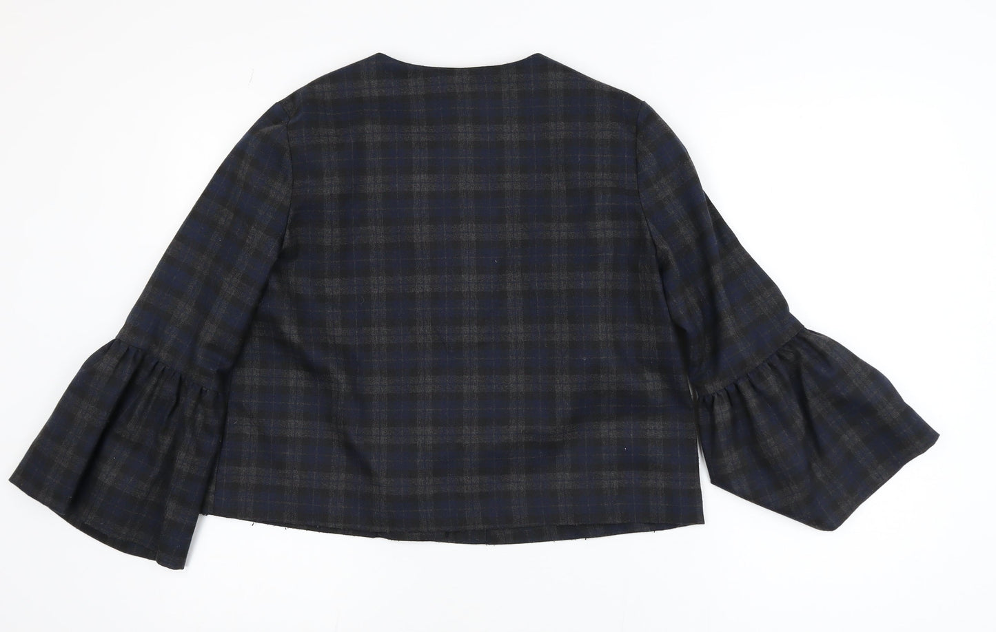 Zara Women Blue Check Short Blazer Size S Classic Button Jacket