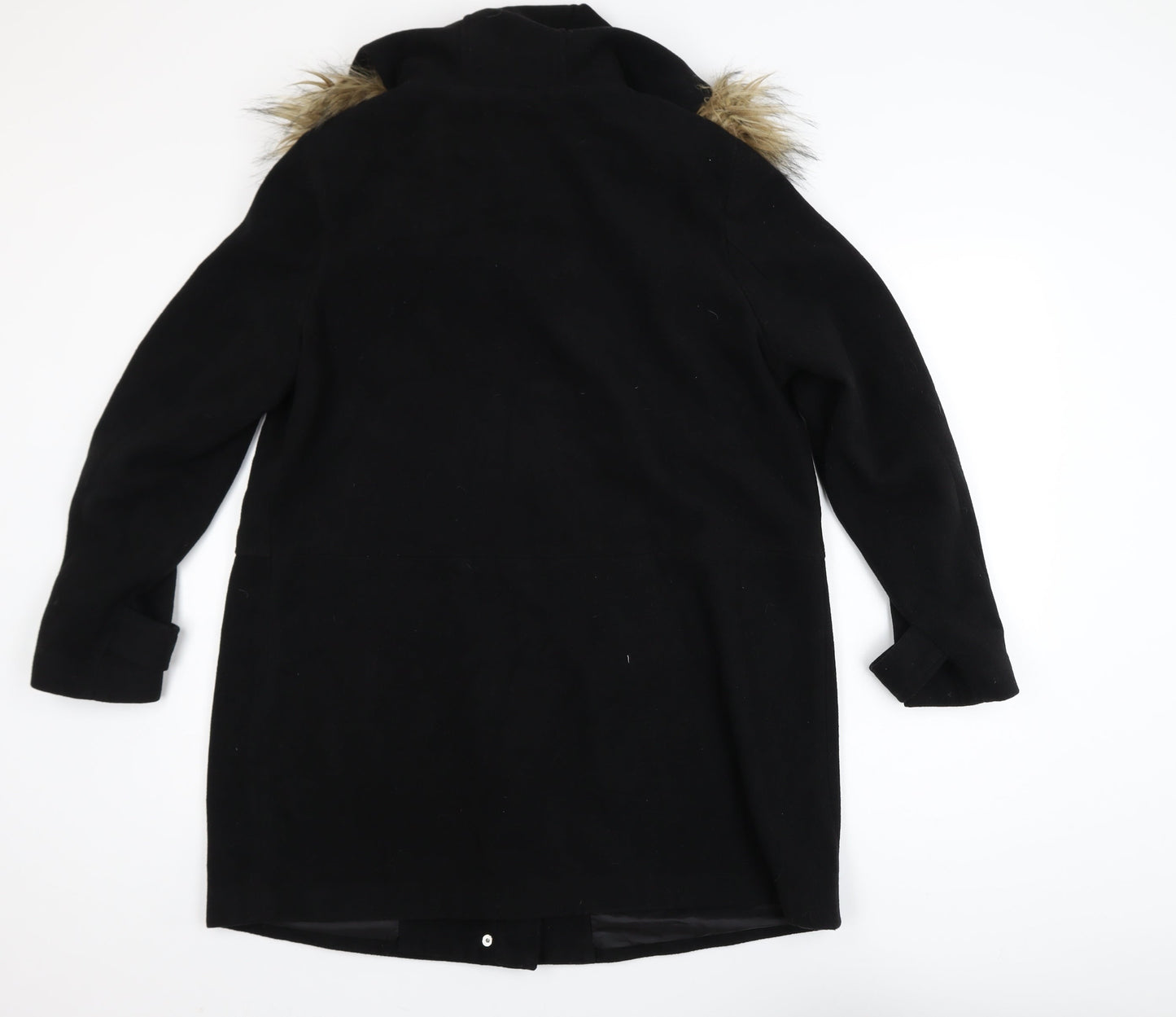 New Look Maternity Black Faux Fur Hooded Mid-Length Coat UK 12