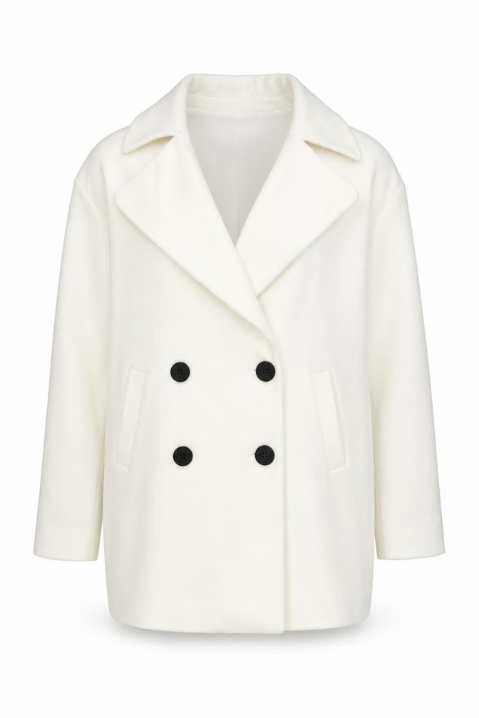 ASOS Women White Mid-Length Pea Coat Size 10 Classic Buttoned