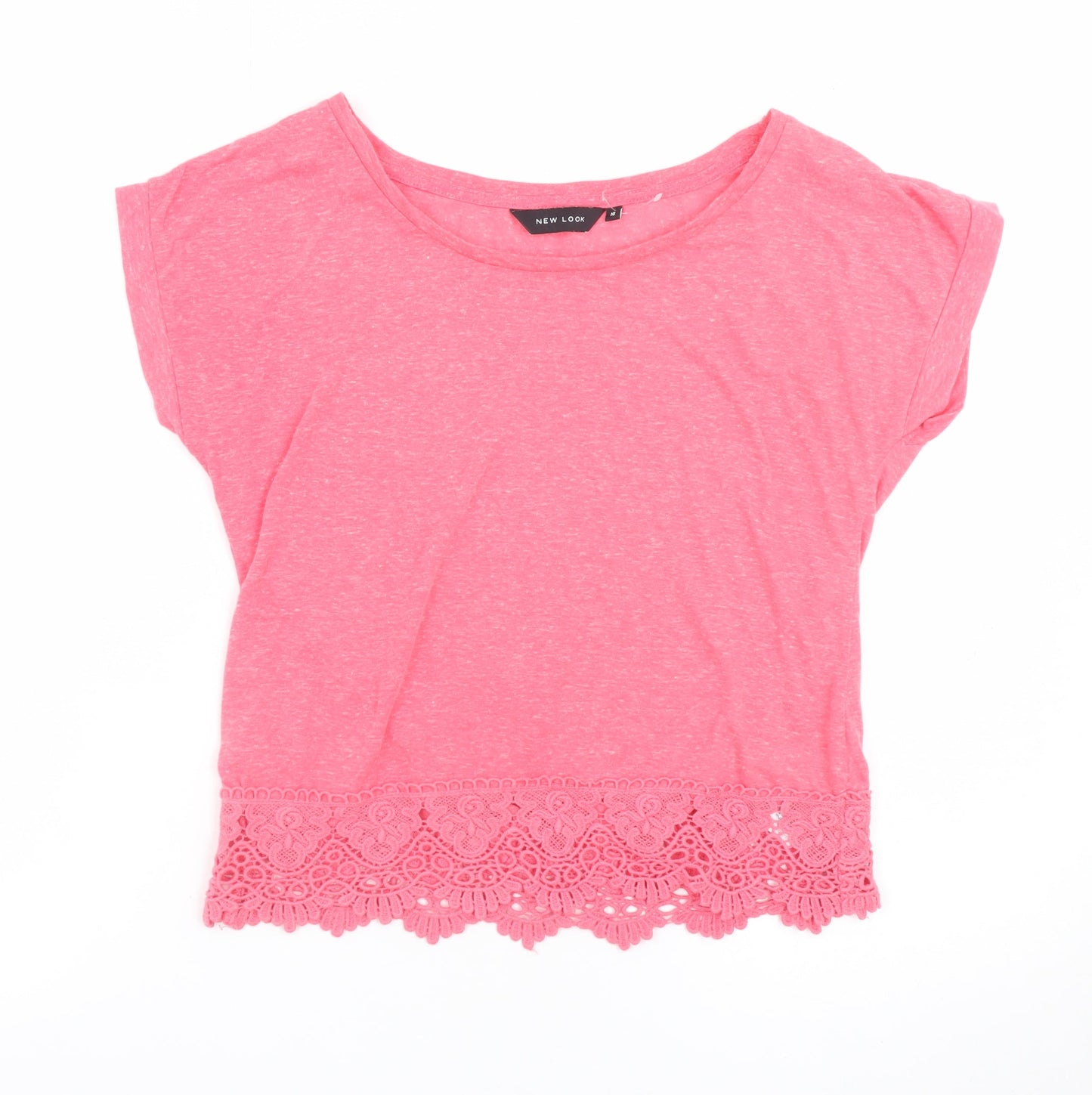 New Look Women Pink Cropped Lace Hem T-Shirt Size 10