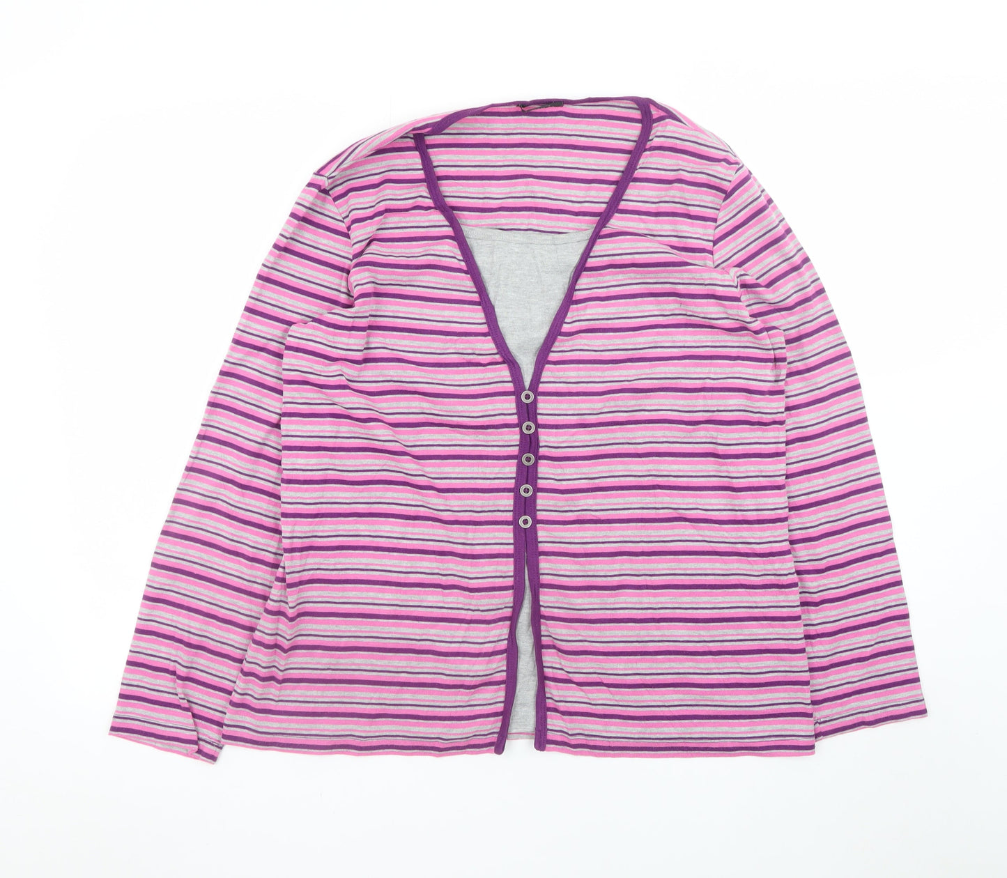 Bm Women’s Multicoloured Striped V-Neck Long Sleeve Button-Up Top Size L