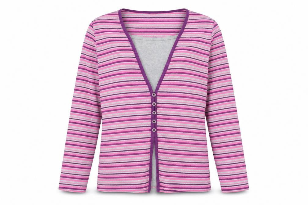 Bonmarché Women’s Multicoloured Striped V-Neck Long Sleeve Button-Up Top Size L