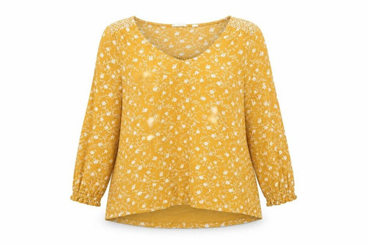 FatFace Women Yellow Floral Long Sleeve Blouse UK 12 Cotton Modal