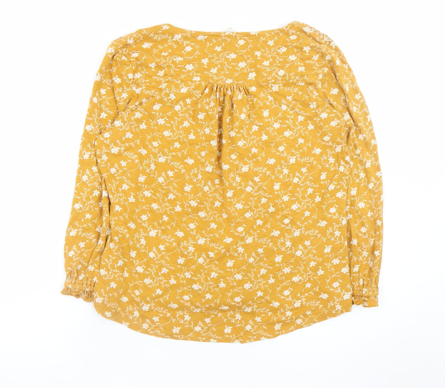 Fat Face Women Yellow Floral Long Sleeve Blouse UK 12 Cotton Modal
