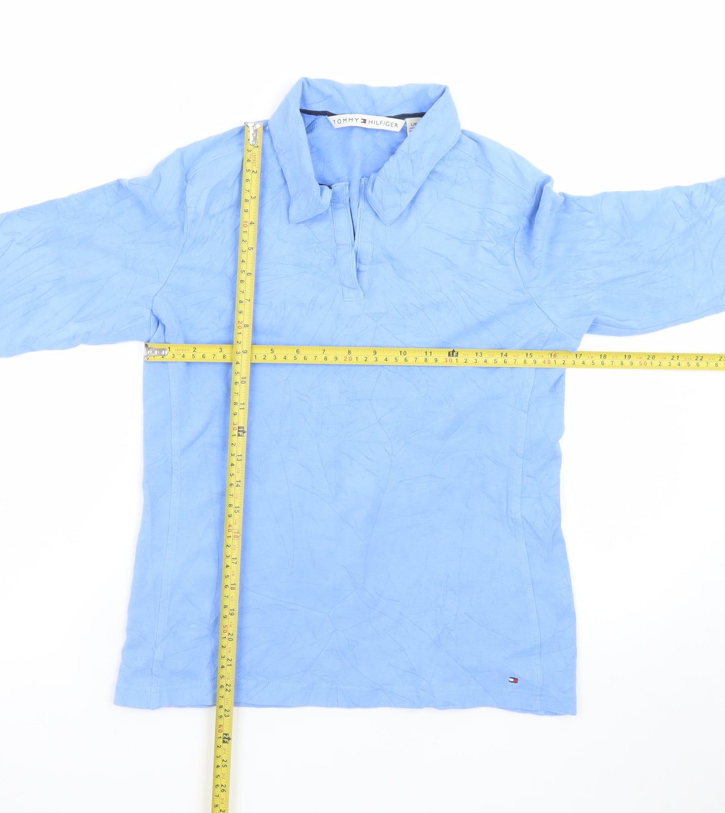 Tommy Hilfiger Women's Blue Cotton Long Sleeve Polo Shirt L