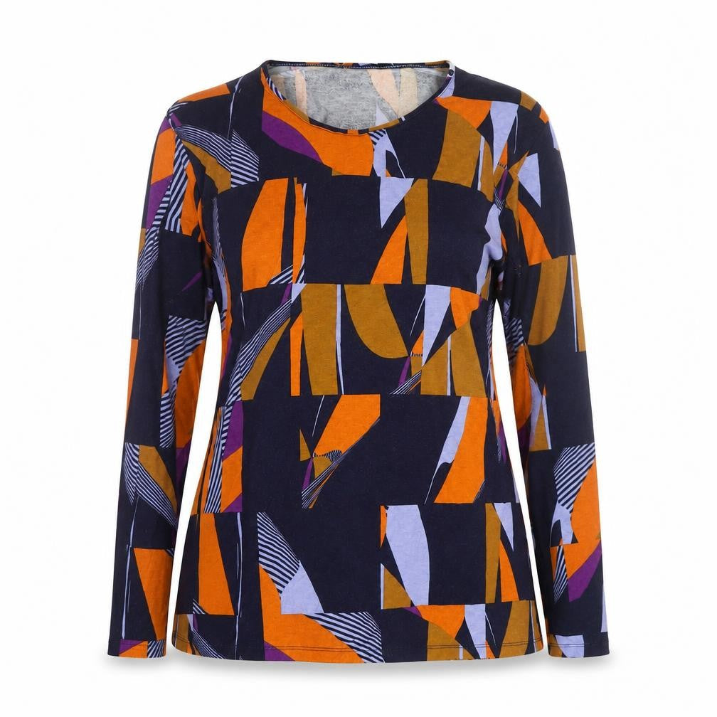 Sunday Women's Multicoloured Geometric Long Sleeve Viscose Jersey Blouse Size L
