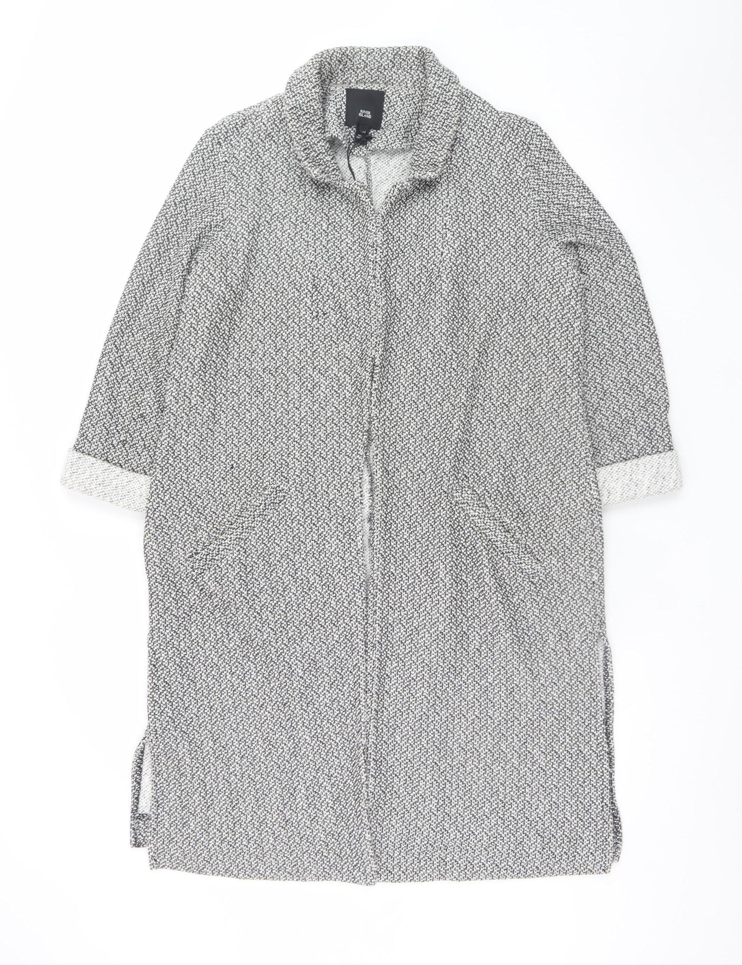 River Island Womens Grey Long Knit Coatigan Size 12 Classic Style
