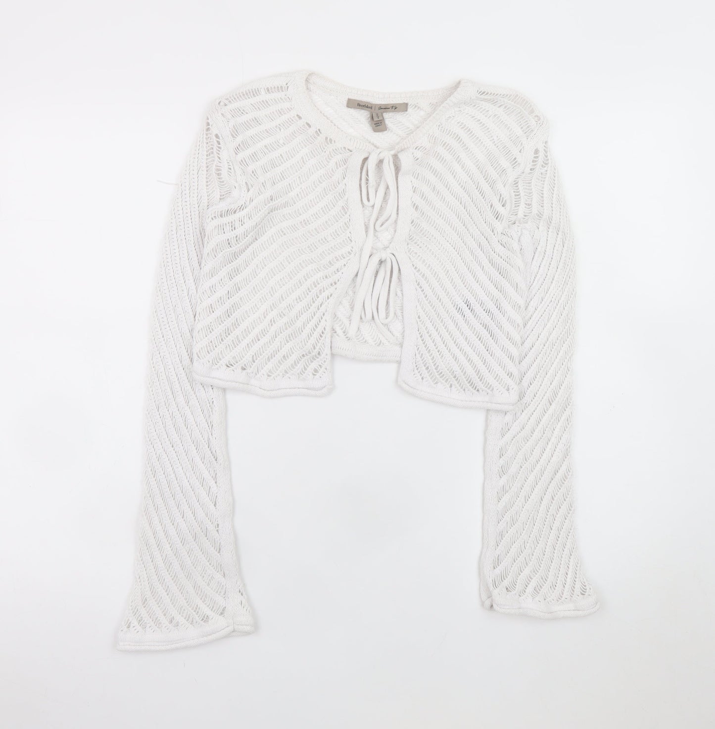 River Island Women White Open-Knit Tie Front Cardigan Size 6