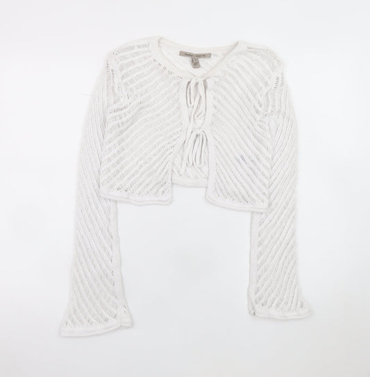 River Island Women White Open-Knit Tie Front Cardigan Size 6