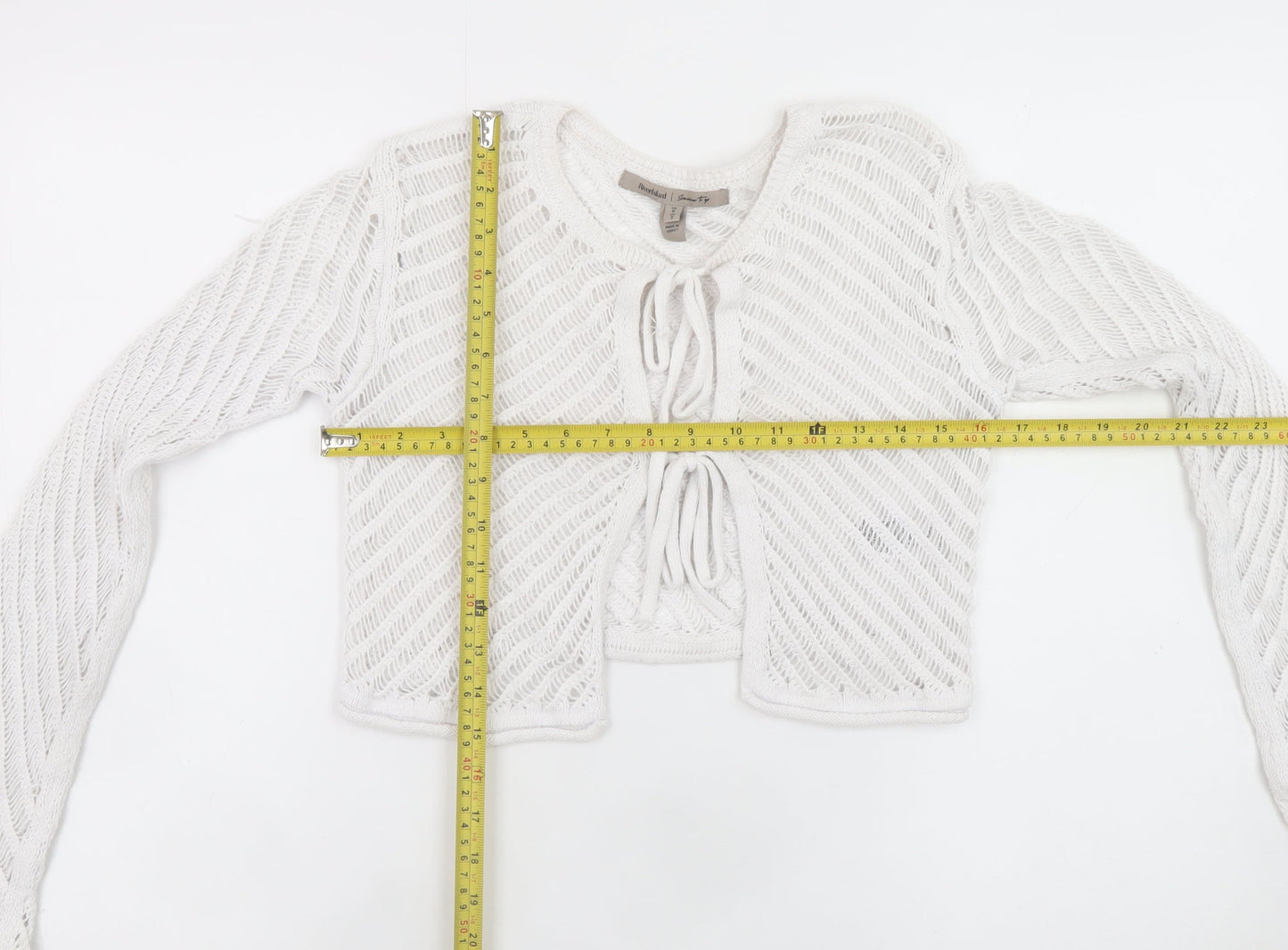 River Island Women White Open-Knit Tie Front Cardigan Size 6