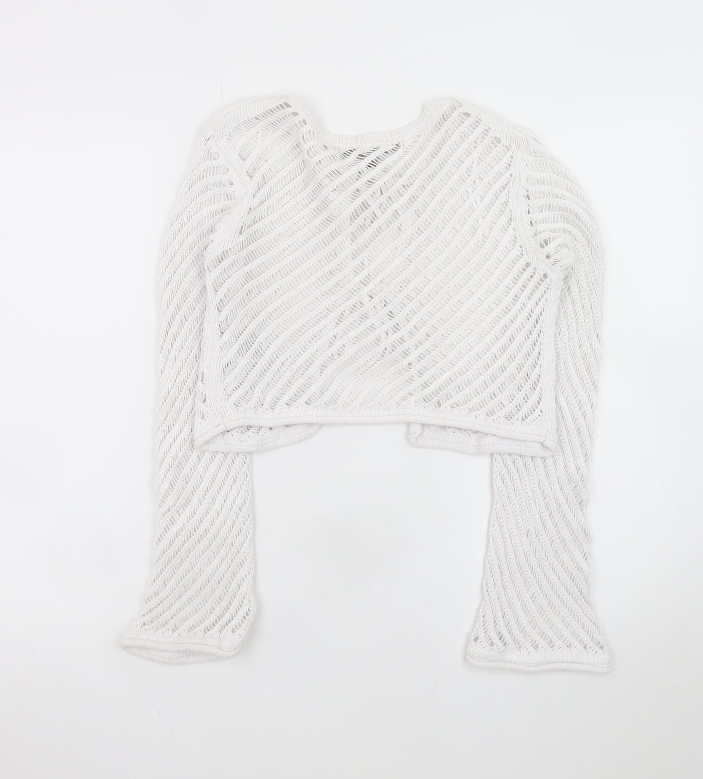 River Island Women White Open-Knit Tie Front Cardigan Size 6