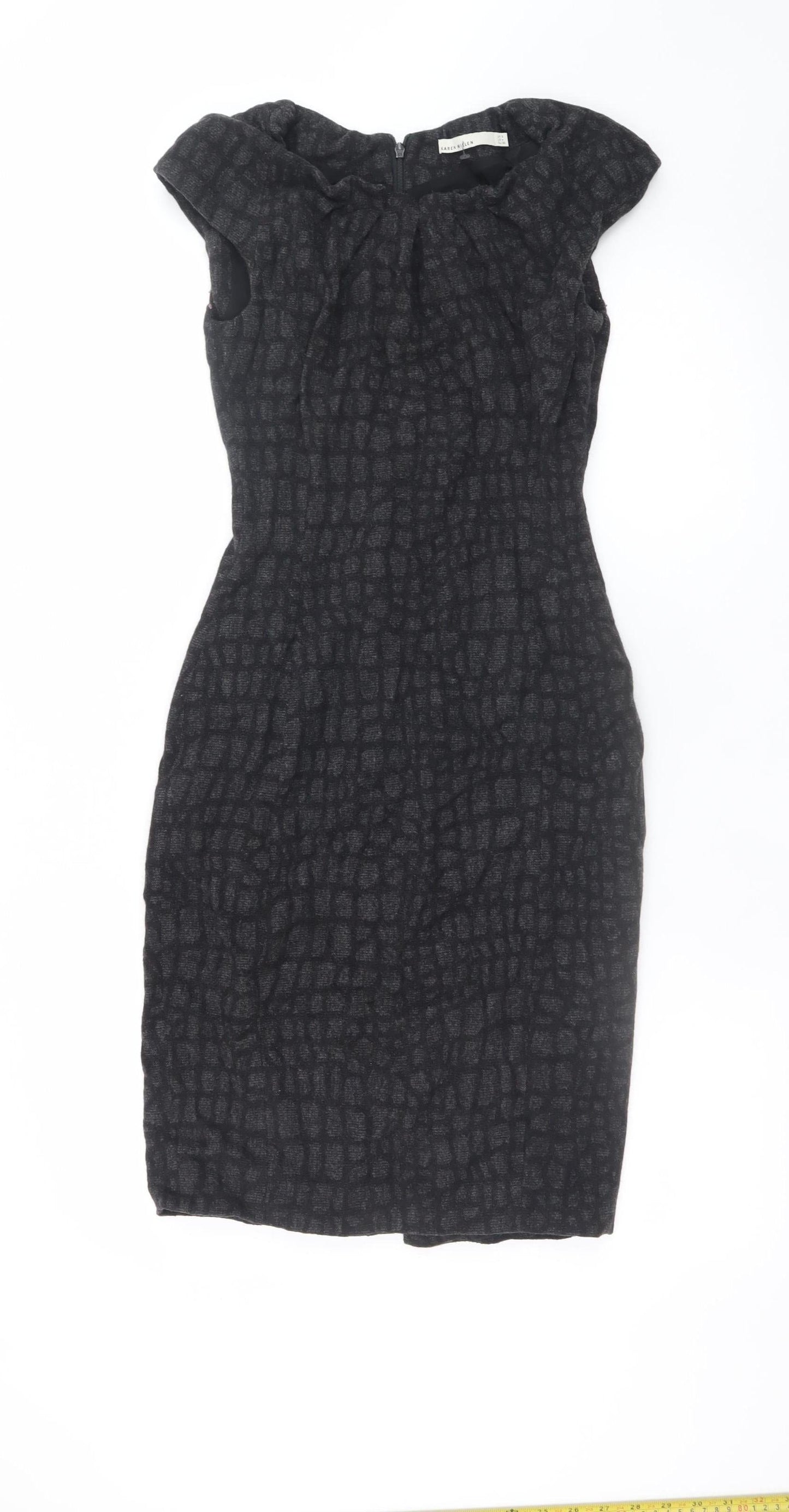 Karen Millen Women Black Size 8 Sheath Knee Length Wool Dress
