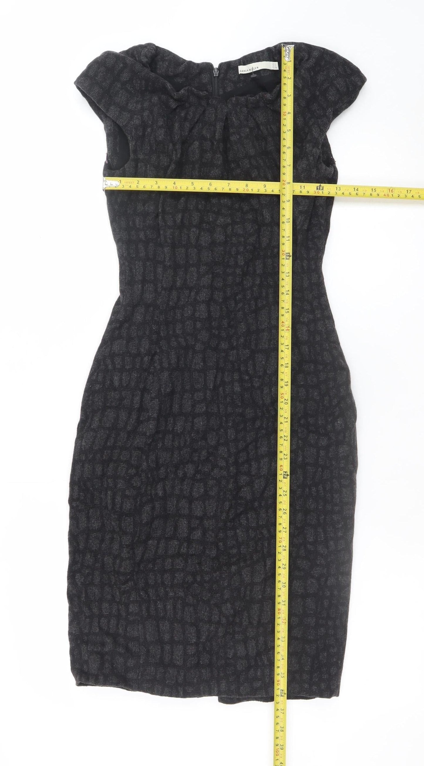 Karen Millen Women Black Size 8 Sheath Knee Length Wool Dress