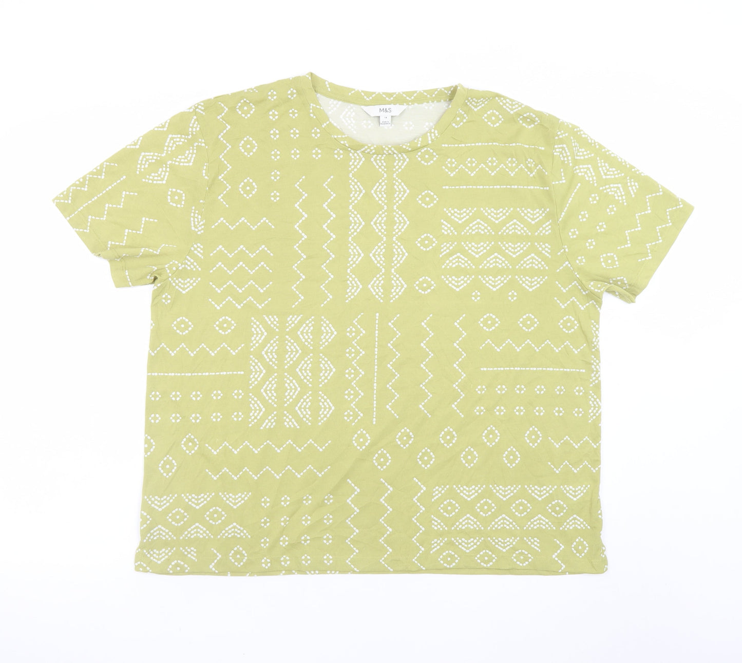 Marks and Spencer Women's Green Geometric T-Shirt Size 18