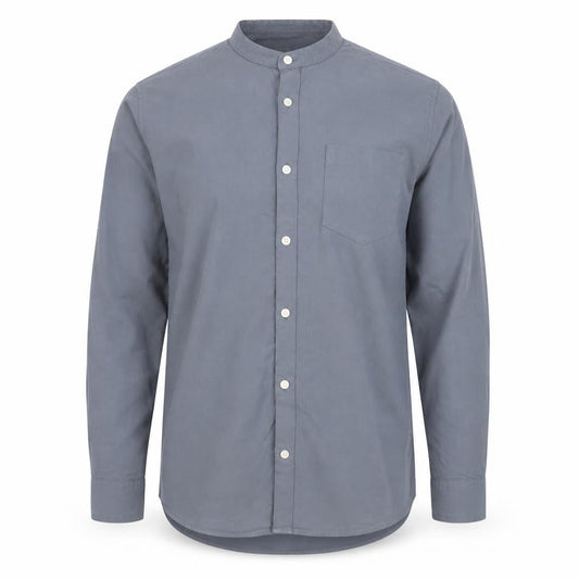 Front view of River Island Men's Blue Cotton Band Collar Button-Up Shirt M