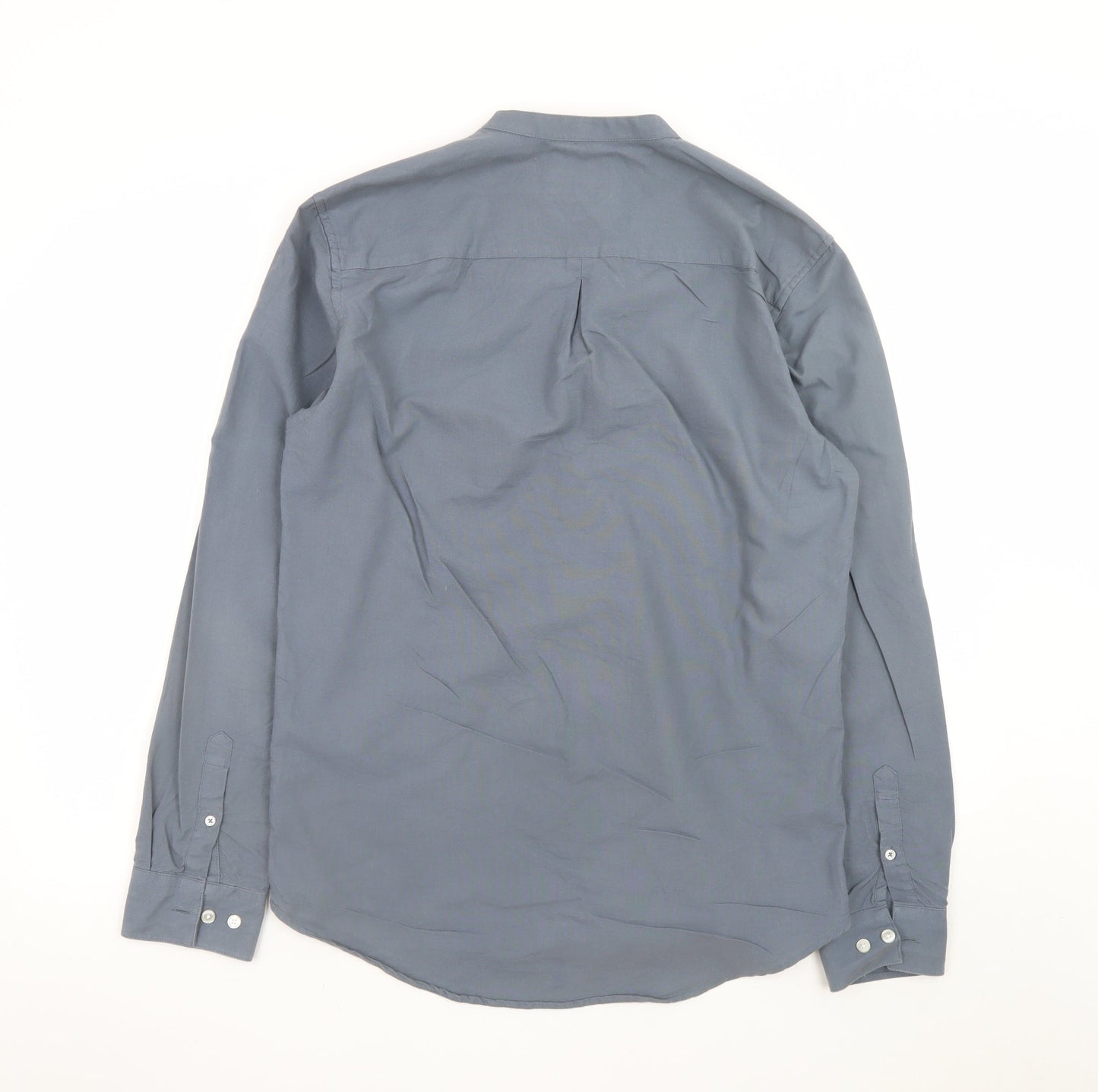 River Island Men's Blue Cotton Band Collar Button-Up Shirt M