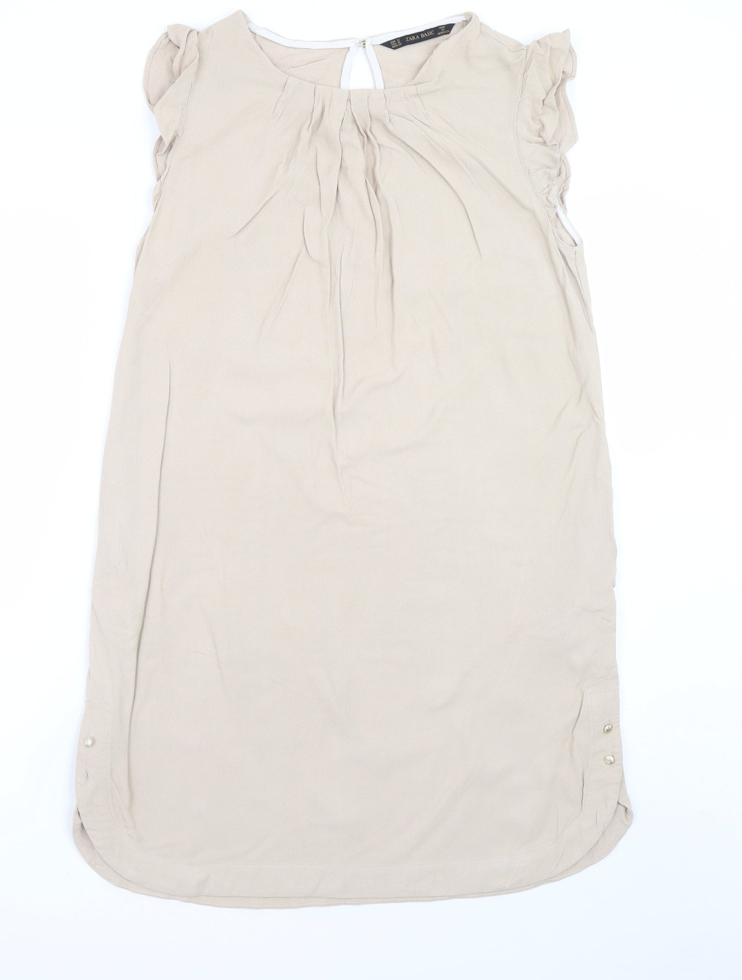 Zara Basic Women Beige Sleeveless Shift Dress Size M