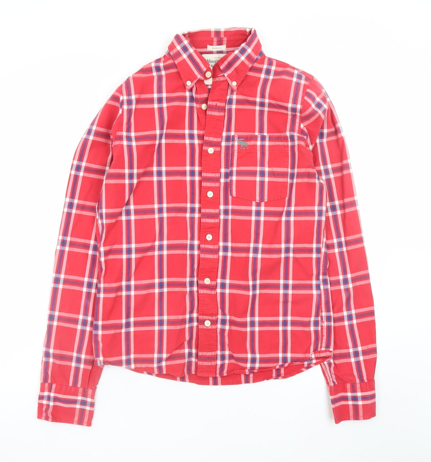 Abercrombie & Fitch Men's Red Check Button-Down Long Sleeve Shirt Size M