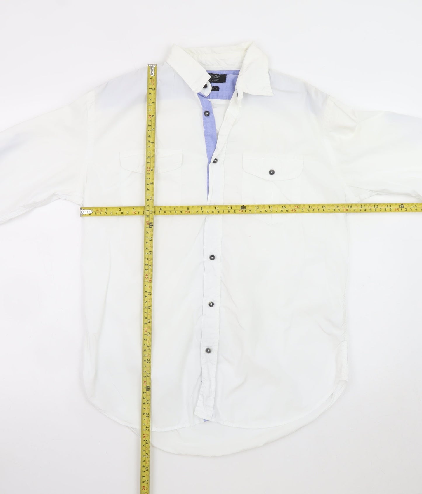 Zara Man White Long Sleeve Classic Sport Shirt Men's L