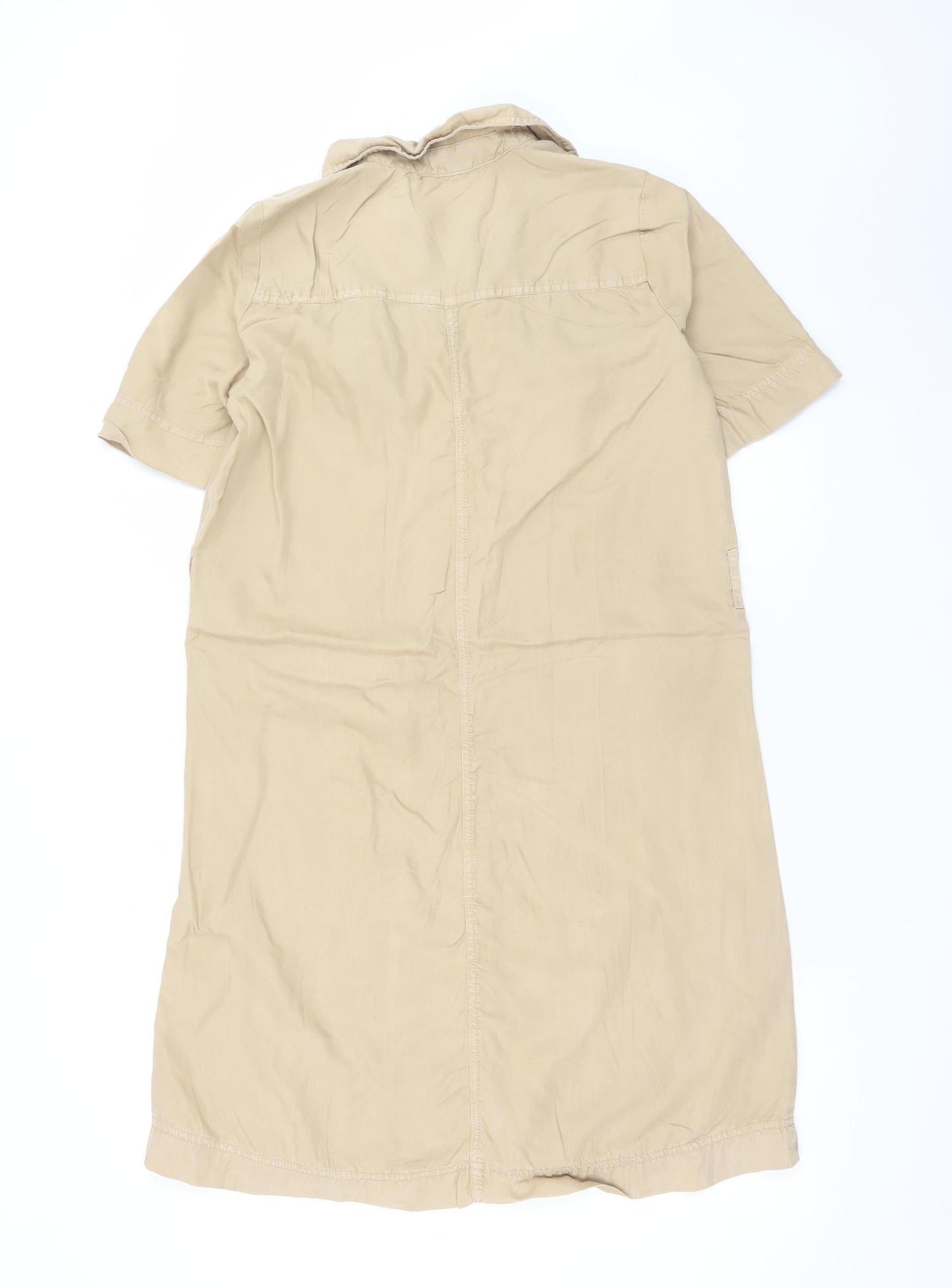 Object Women Beige Cotton Shirt Dress Size 10 Short Sleeve Casual