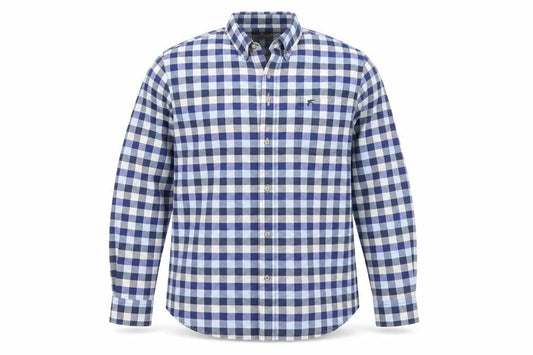 Racing Green Men's Blue Check Cotton Long Sleeve Dress Shirt XL
