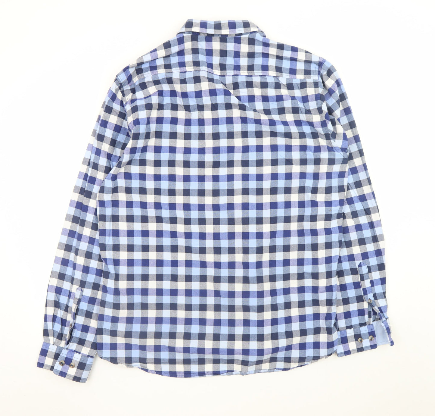 Racing Green Men's Blue Check Cotton Long Sleeve Dress Shirt XL