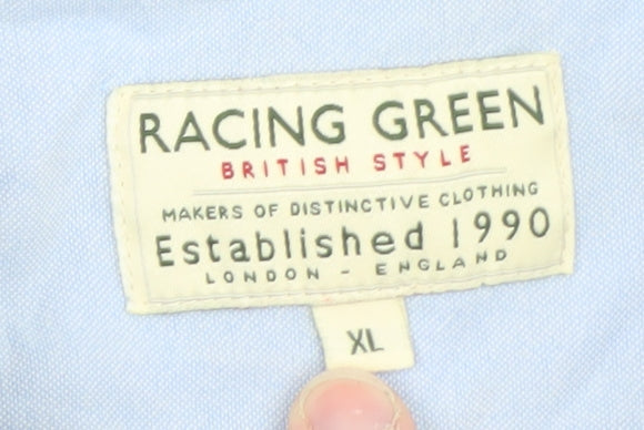 Racing Green Men's Blue Check Cotton Long Sleeve Dress Shirt XL