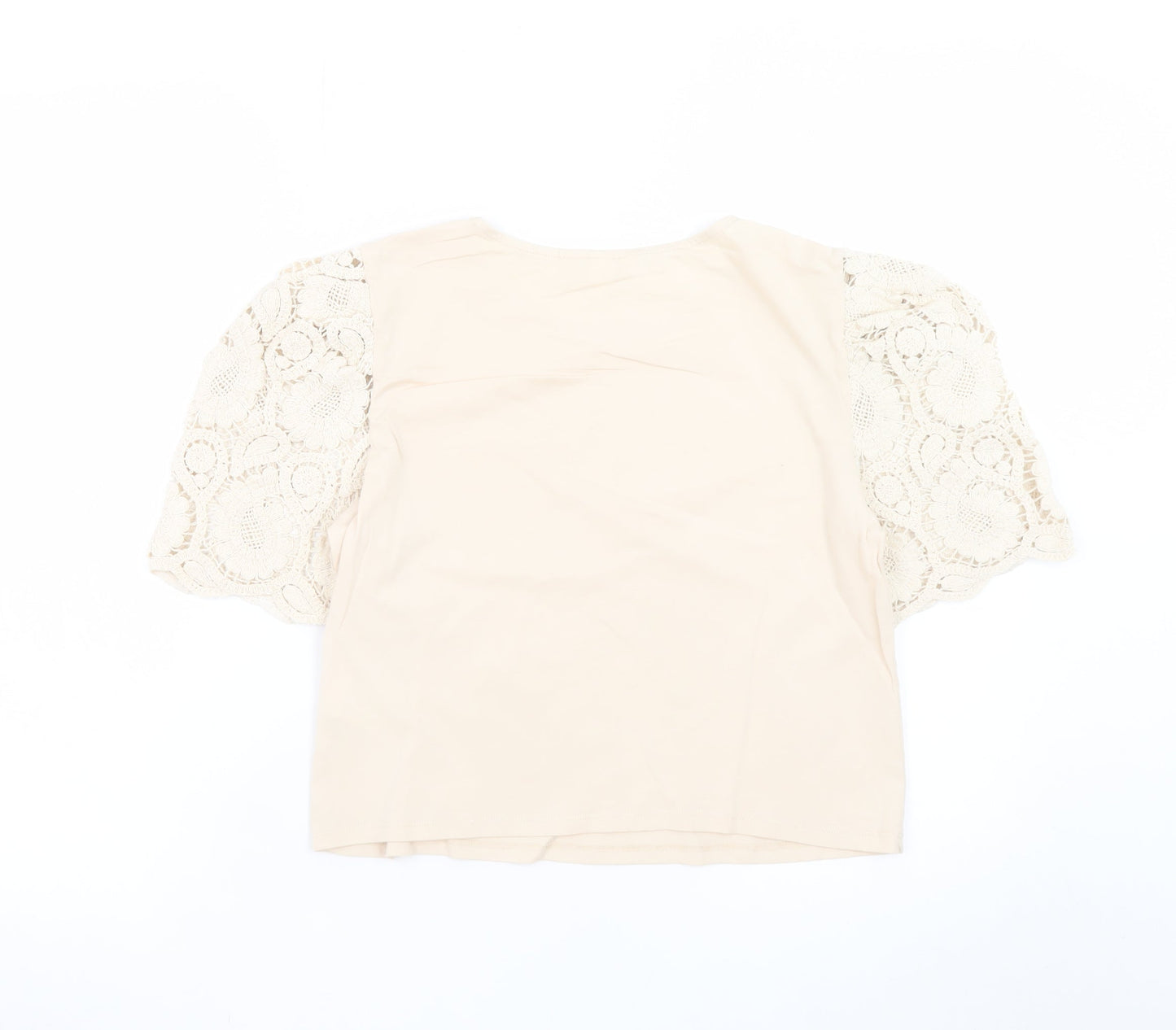 H&M Women’s Beige Lace Puff Sleeve Cropped Blouse Size S