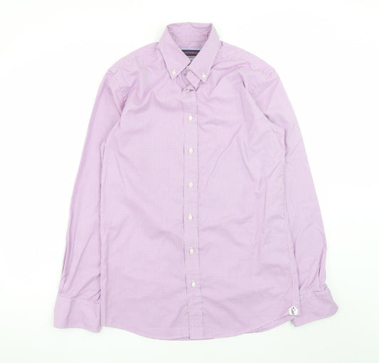 Louis Copeland & Sons Men's Pink Check Slim Fit Dress Shirt 15.5 39