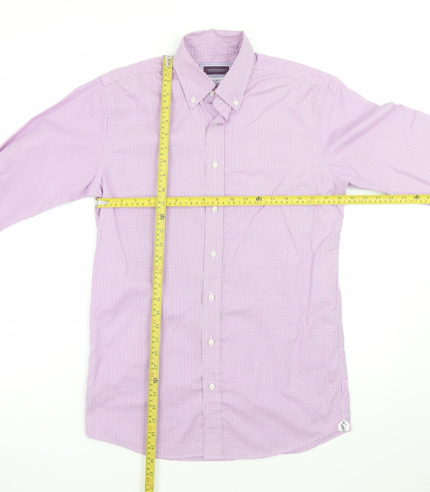 Louis Copeland & Sons Men's Pink Check Slim Fit Dress Shirt 15.5 39