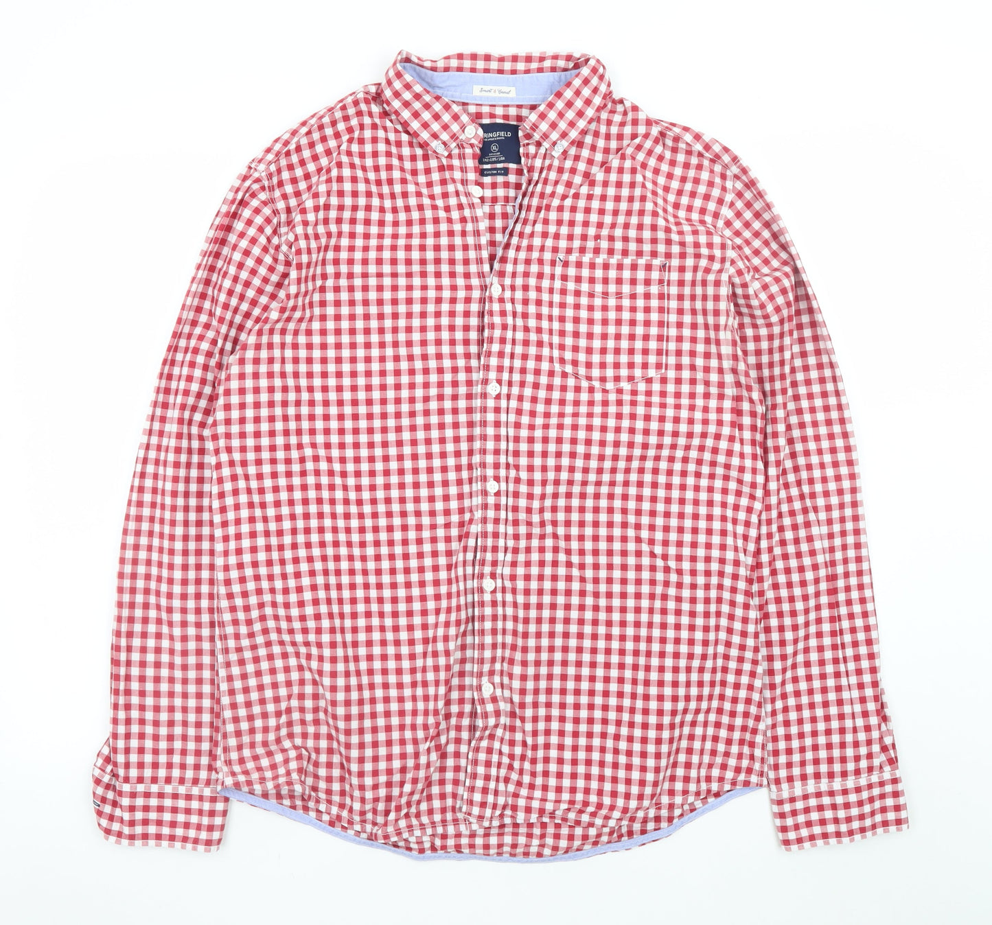 Springfield Men’s Red Check Button-Down Long Sleeve Cotton Shirt XL