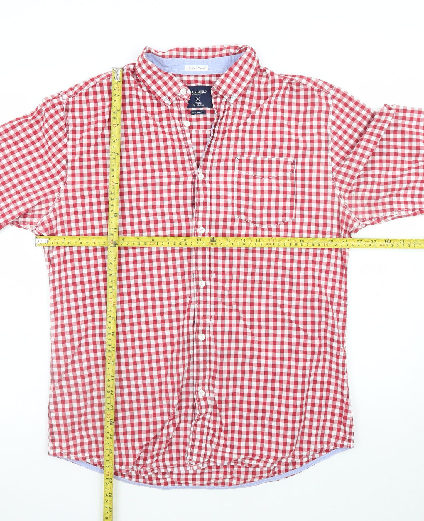 Springfield Men’s Red Check Button-Down Long Sleeve Cotton Shirt XL