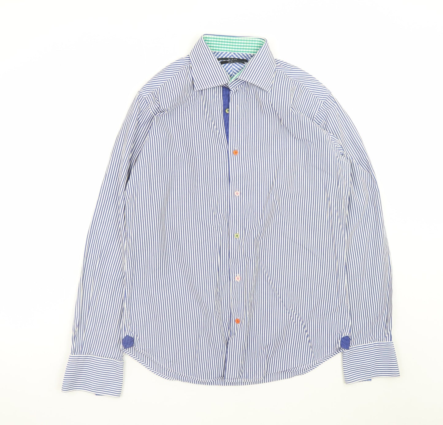 Giant Men's Blue Striped Slim Fit Long Sleeve Cotton Shirt M 39/40