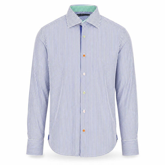 Front view of GANT Men's Blue Striped Slim Fit Long Sleeve Cotton Shirt M 39/40