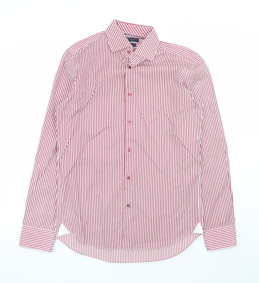 Tommy Hilfiger Men's Red Stripe Fitted Dress Shirt Size 15/38