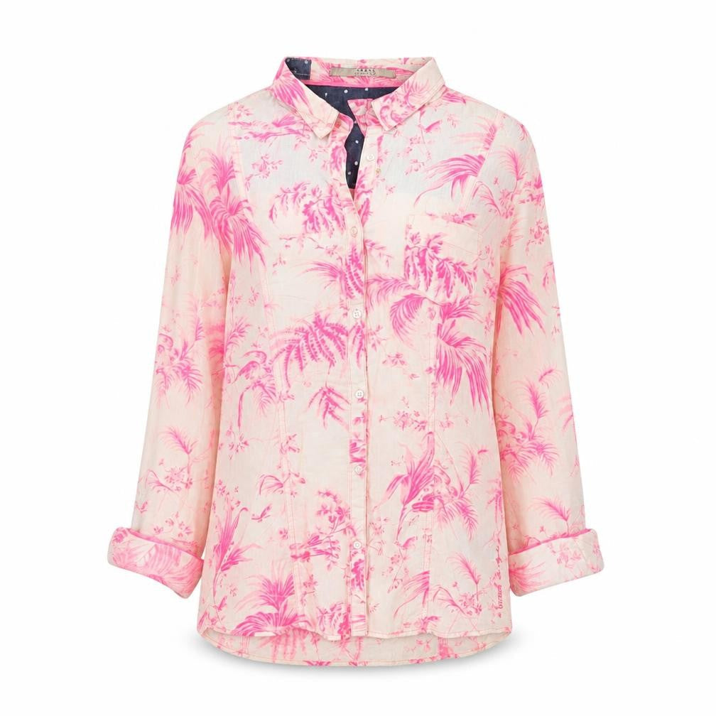 Guess Women's Pink Tropical Floral Cotton Button-Up Shirt Size 6